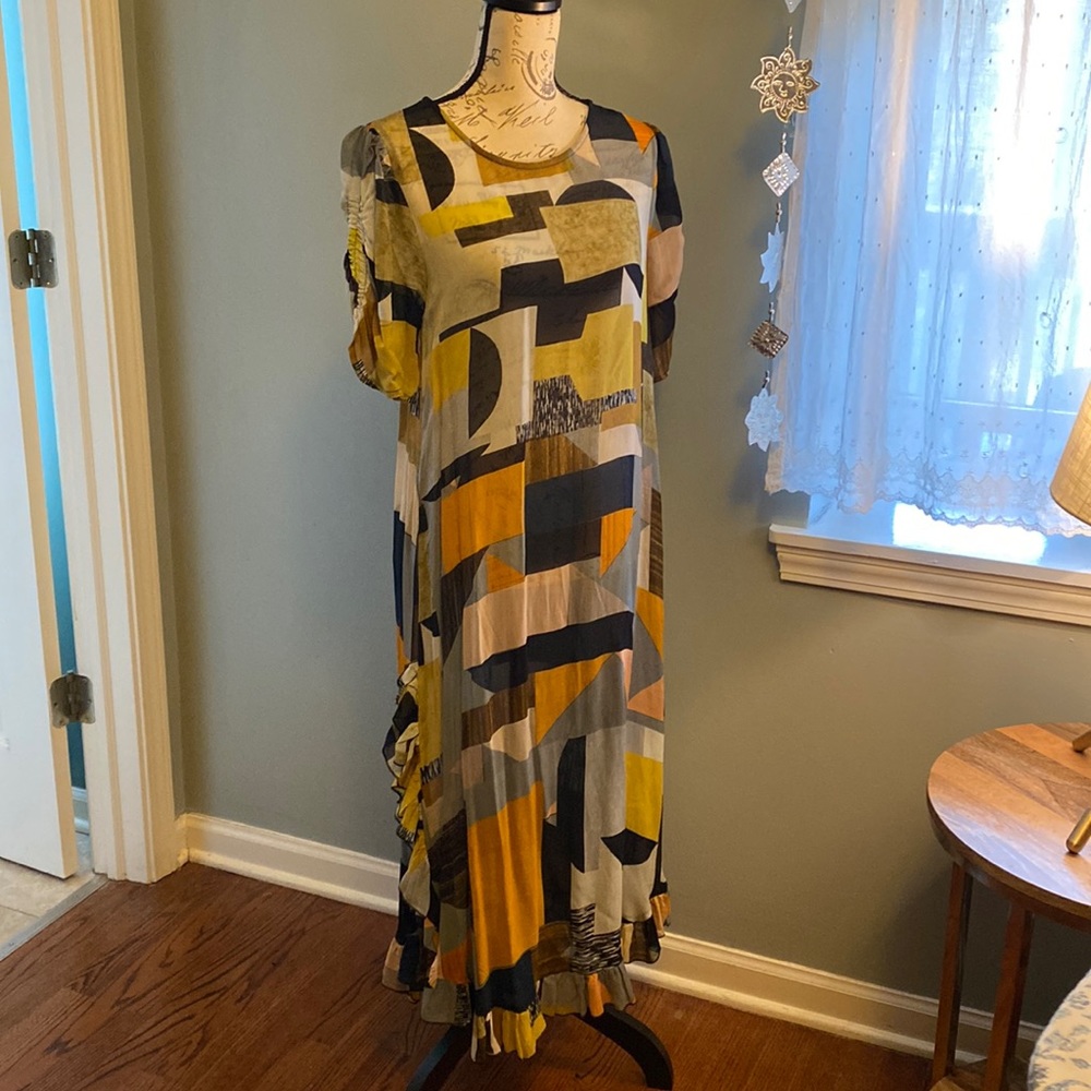 Anthropologie Conditions Apply Sheer Geometric print dress